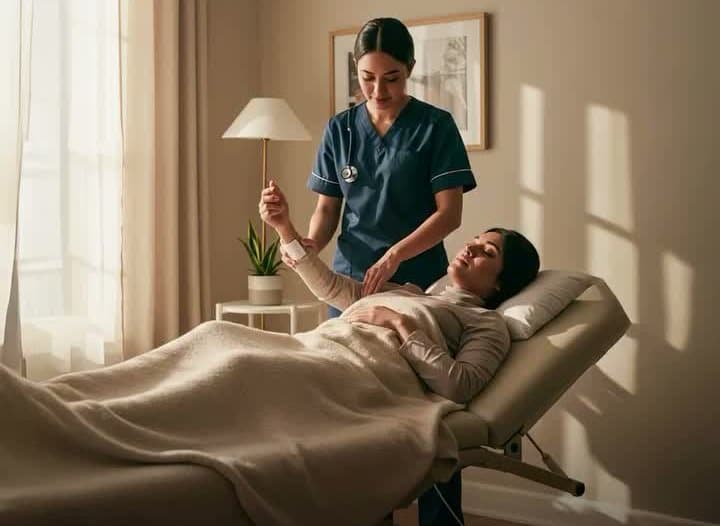 A lymphatic massage session delivered at the client's home